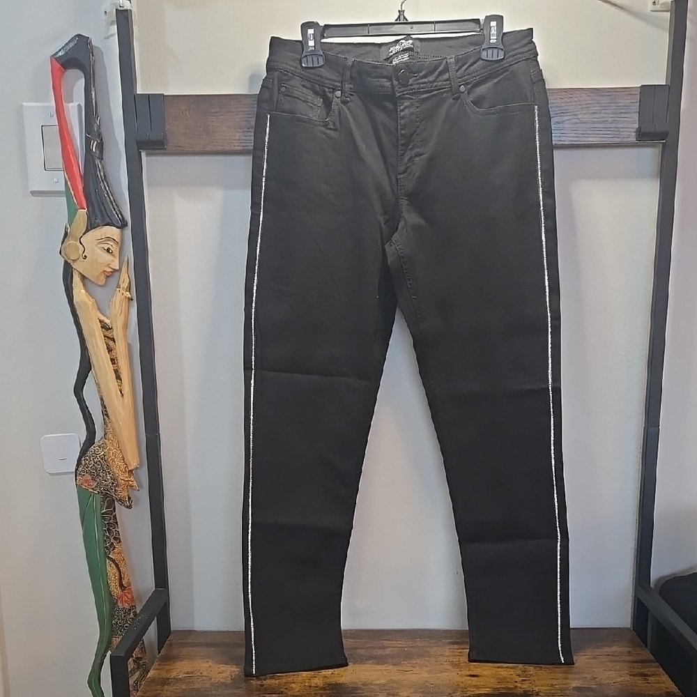 Jordache Black Skinny Boyfriend Jeans with White Crystal Stripes